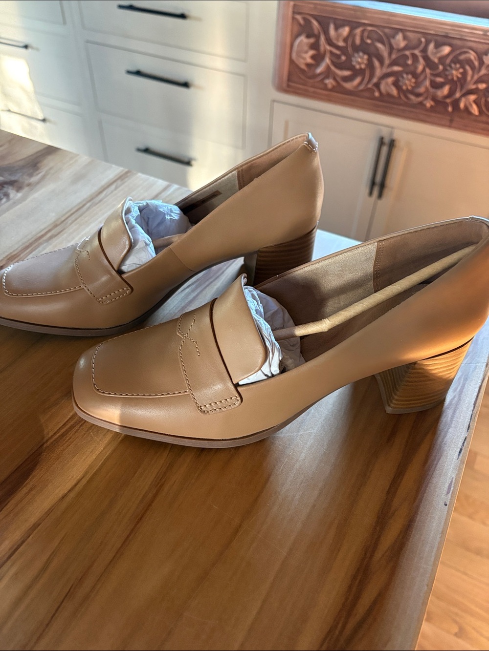 Rockport Women's Tan Leather Block Heel Loafers